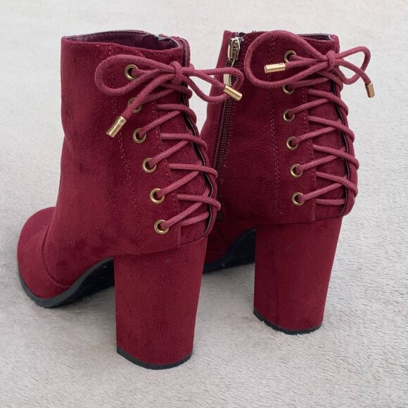 Limelight Shoes - Limelight Celeste Microsuede High Block Heel Ankle Booties Sz 8